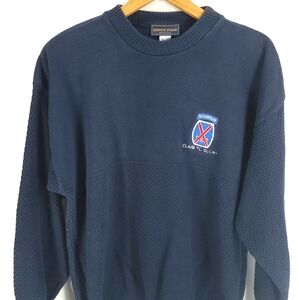 Andrew Rohan Sweater Men's Large Navy Blue 10th Mountain Division Embroidered